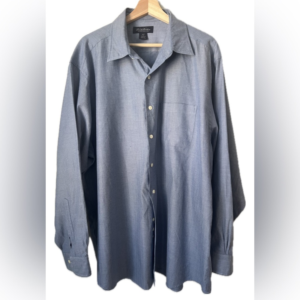 Brooks Brothers Men Button Down Shirt Blue Long Sleeve 100% Cotton Sz XL
